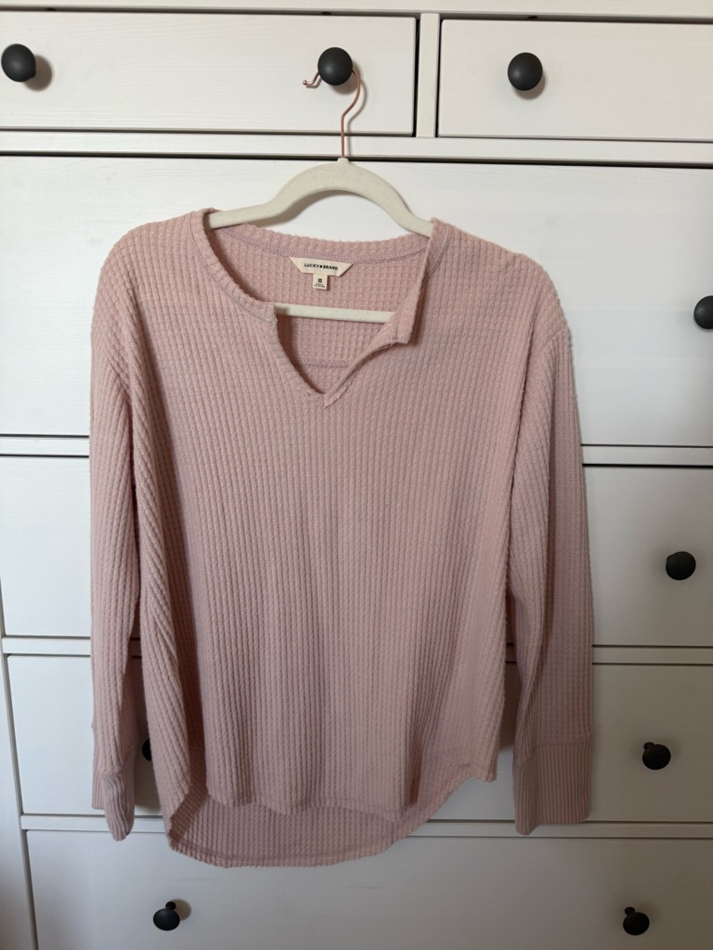 Lucky Brand - Light Pink Waffle Knit Long Sleeve Top